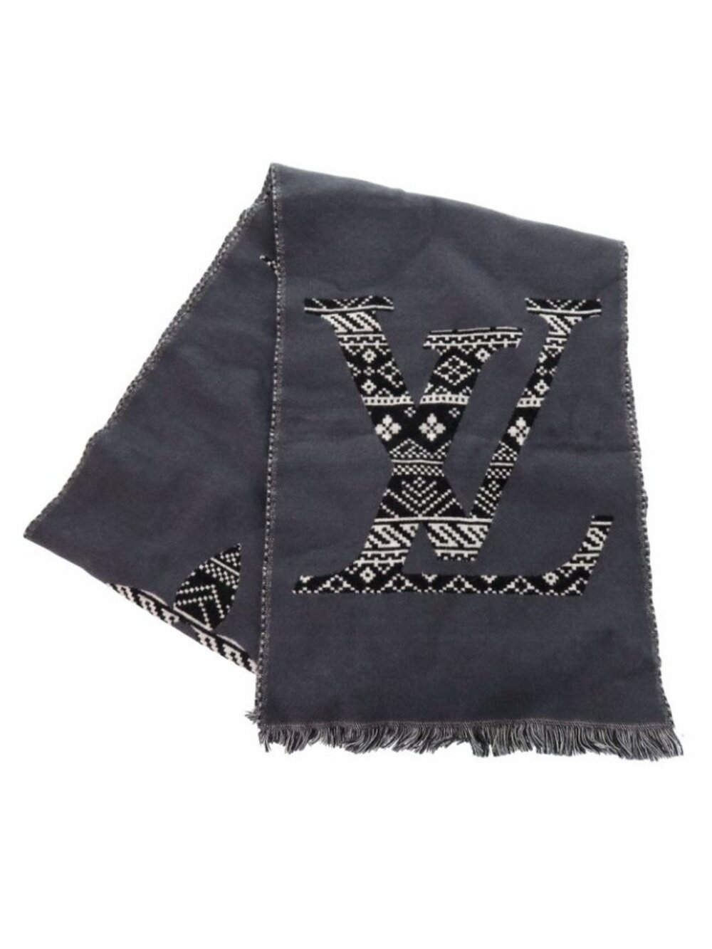 Louis Vuitton Two Sided Wool Echarpe Monogram Scarf Grey 1799